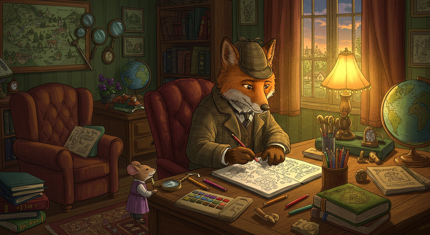 inspector fernwhistle drawing a book